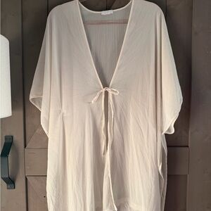 Cream Tie-Front Kimono Cover-Up